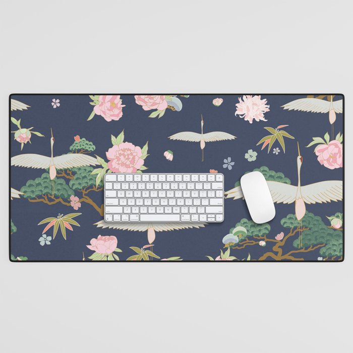 Japanese Crane Tropical Exotic Flower Pattern Desk Mat Gallery Image 1