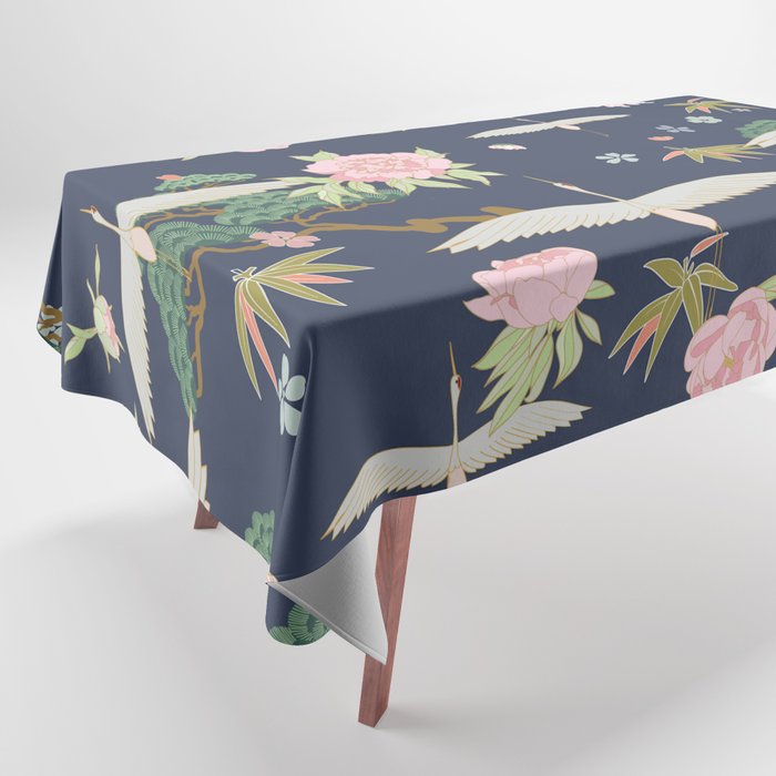 Japanese Crane Tropical Exotic Flower Pattern Tablecloth Gallery Image 1