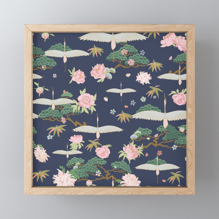 Japanese Crane Tropical Exotic Flower Pattern Mini Art Print Gallery Image 1