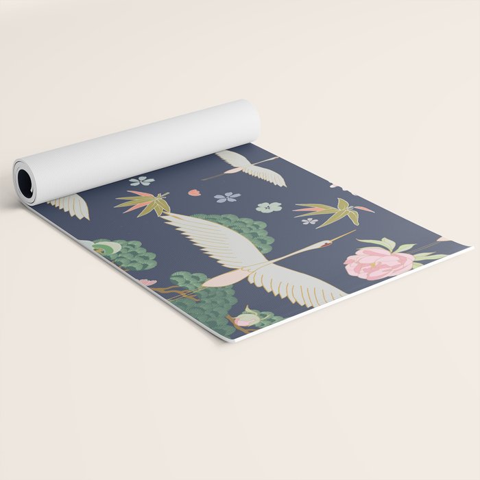 Japanese Crane Tropical Exotic Flower Pattern Yoga Mat Gallery Image 2