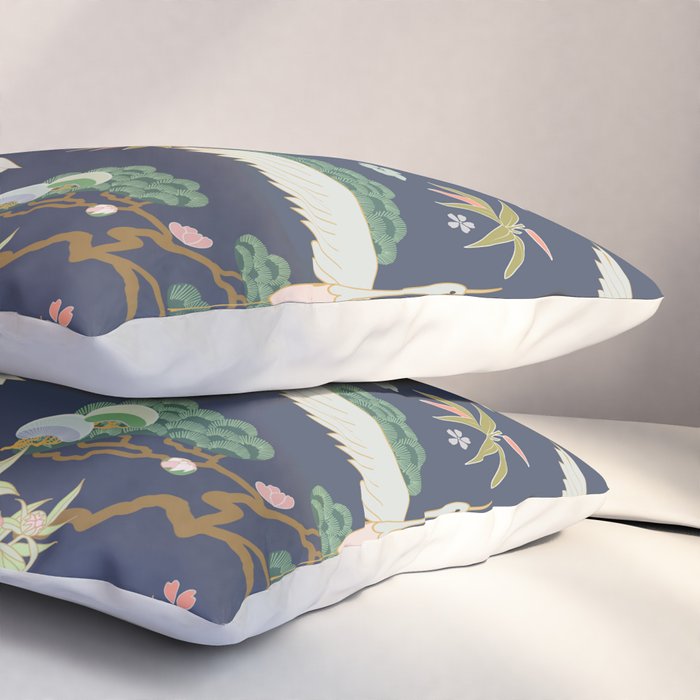 Japanese Crane Tropical Exotic Flower Pattern Pillow Sham Gallery Image 3