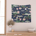 Japanese Crane Tropical Exotic Flower Pattern Wall Tapestry Gallery Image 2