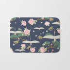 Japanese Crane Tropical Exotic Flower Pattern Bath Mat Gallery Image 1