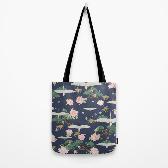 Japanese Crane Tropical Exotic Flower Pattern Tote Bag Gallery Image 2
