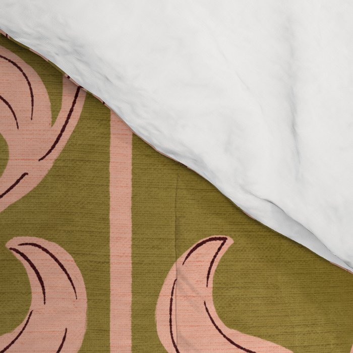 Hand-Drawn Pink And Olive Green Botanical Floral Pattern Comforter Gallery Image 4
