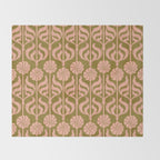 Hand-Drawn Pink And Olive Green Botanical Floral Pattern Throw Blanket Gallery Image 2