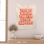 This is Where the Fun Stuff Happens typography print in peach and red Wall Tapestry Gallery Image 2
