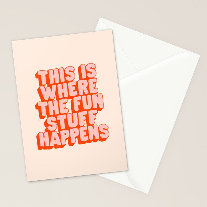This is Where the Fun Stuff Happens typography print in peach and red Stationery Card Gallery Image 2