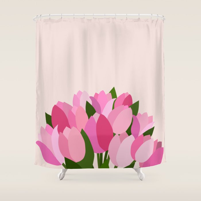 Fresh Tulips - Abstract Floral Pink Preppy Flowers Shower Curtain Gallery Image 1