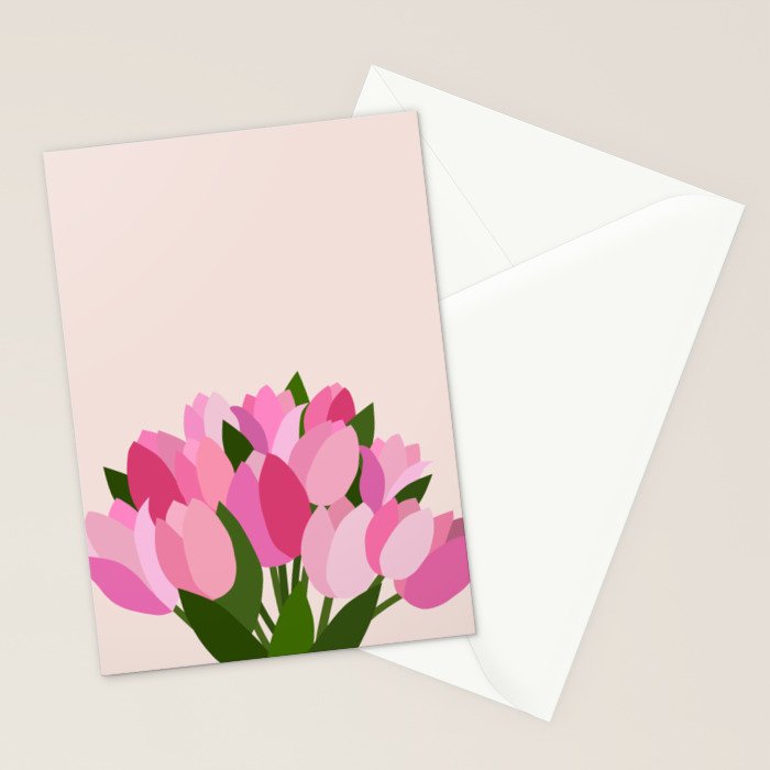 Fresh Tulips - Abstract Floral Pink Preppy Flowers Stationery Card Gallery Image 2