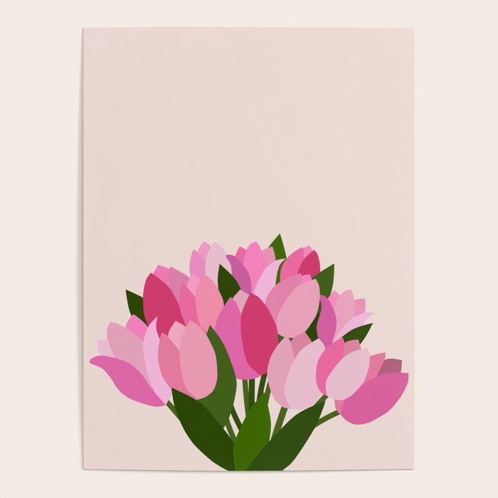 Fresh Tulips - Abstract Floral Pink Preppy Flowers Poster Gallery Image 1