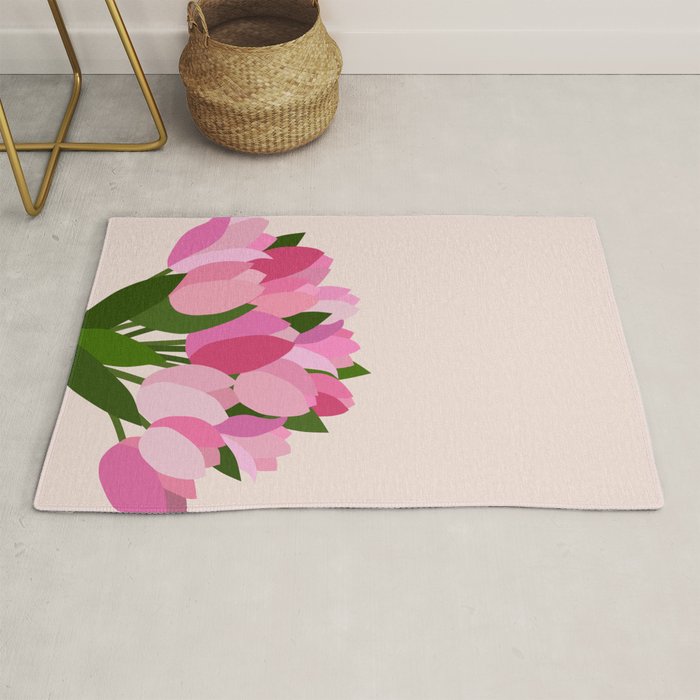 Fresh Tulips - Abstract Floral Pink Preppy Flowers Rug Gallery Image 1
