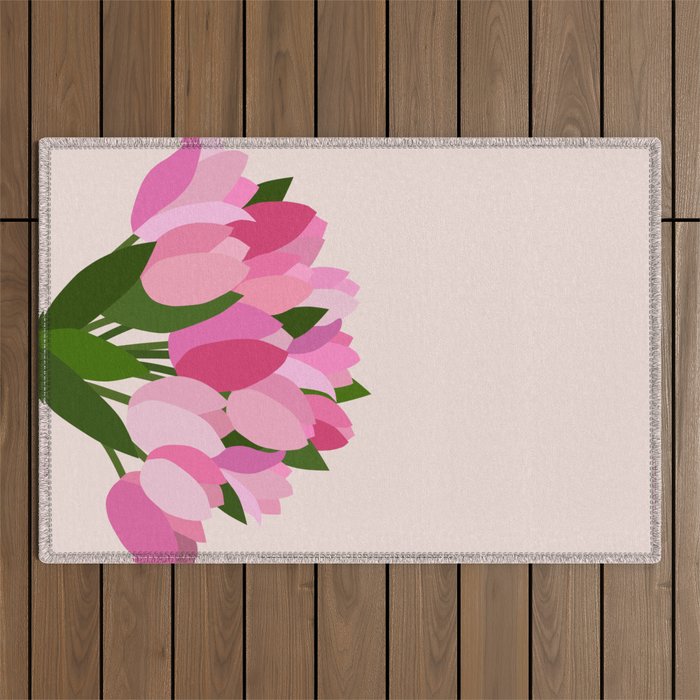 Fresh Tulips - Abstract Floral Pink Preppy Flowers Outdoor Rug Gallery Image 1