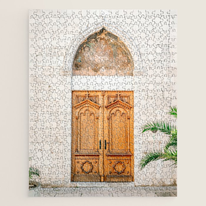 The wooden door of Sibenik Croatia | Fine art travel front door photography print | Pastel tones Jigsaw Puzzle Gallery Image 1
