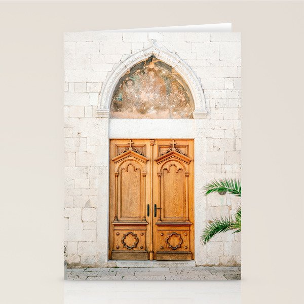 The wooden door of Sibenik Croatia | Fine art travel front door photography print | Pastel tones Stationery Card Gallery Image 2