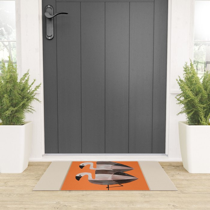 Tangerine Flamingos Welcome Mat Gallery Image 3