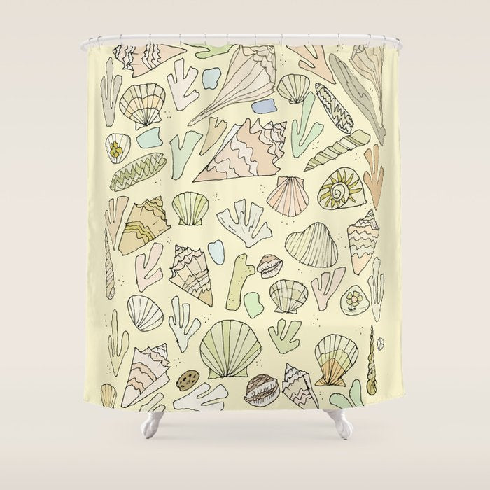 sea shells by the seashore treasures from the sea // retro surf art by surfy birdy Shower Curtain Gallery Image 1