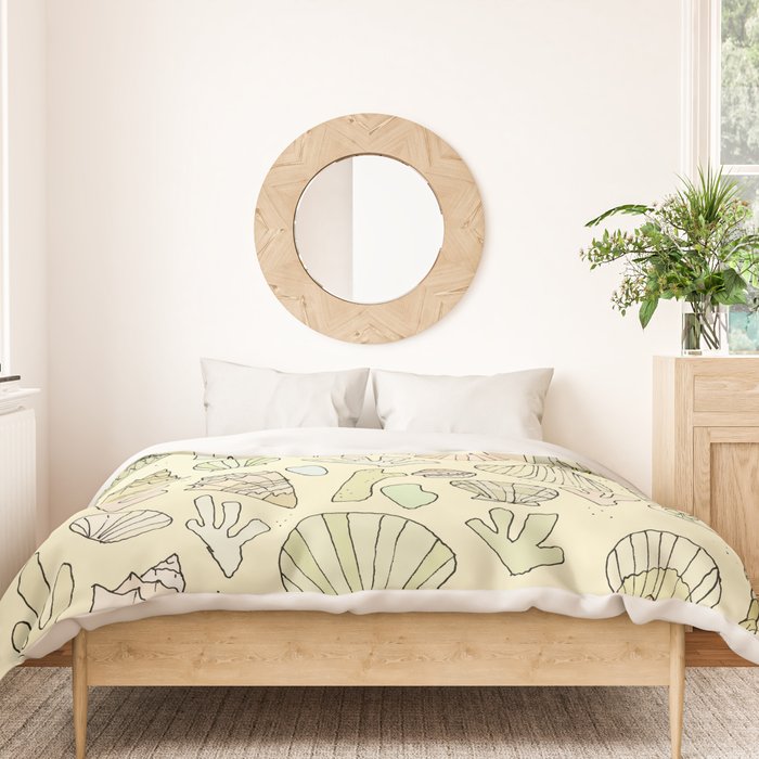 sea shells by the seashore treasures from the sea // retro surf art by surfy birdy Duvet Cover Gallery Image 3
