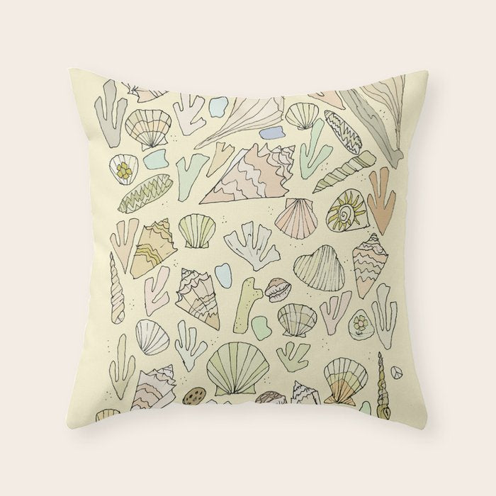sea shells by the seashore treasures from the sea // retro surf art by surfy birdy Throw Pillow Gallery Image 1