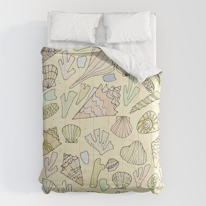 sea shells by the seashore treasures from the sea // retro surf art by surfy birdy Comforter Gallery Image 6