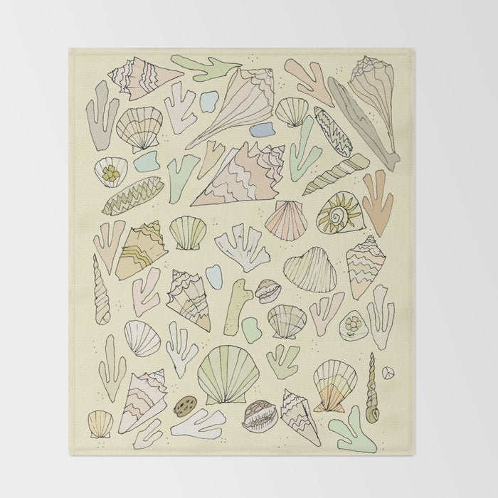 sea shells by the seashore treasures from the sea // retro surf art by surfy birdy Throw Blanket Gallery Image 2