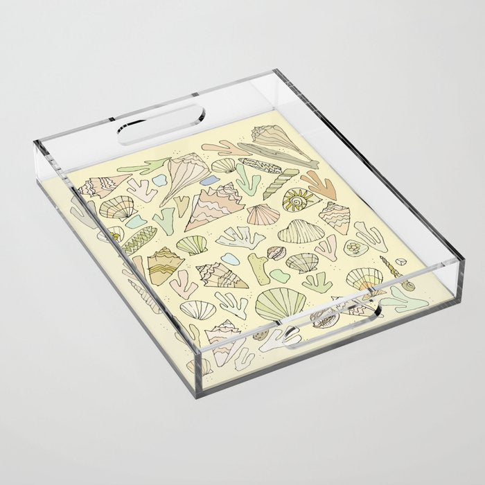 sea shells by the seashore treasures from the sea // retro surf art by surfy birdy Acrylic Tray Gallery Image 1
