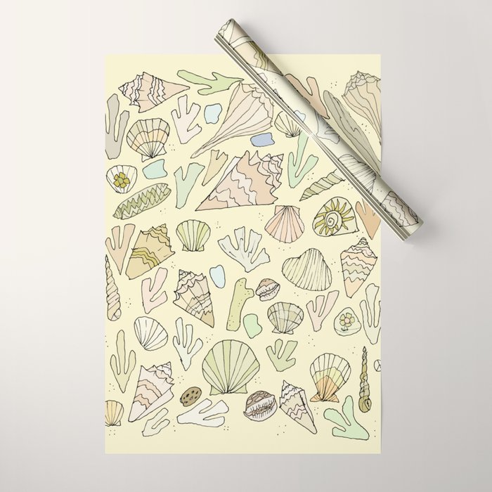 sea shells by the seashore treasures from the sea // retro surf art by surfy birdy Wrapping Paper Gallery Image 1