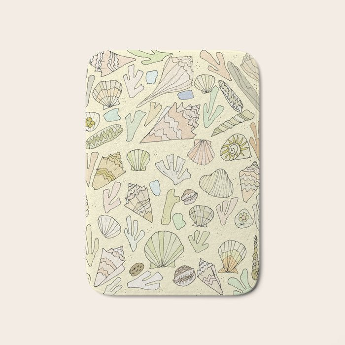 sea shells by the seashore treasures from the sea // retro surf art by surfy birdy Bath Mat Gallery Image 1