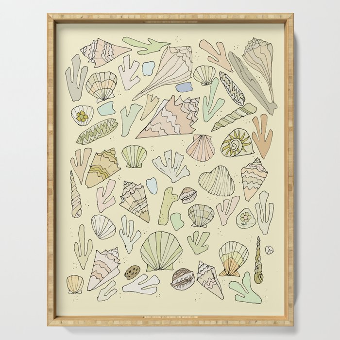 sea shells by the seashore treasures from the sea // retro surf art by surfy birdy Serving Tray Gallery Image 1