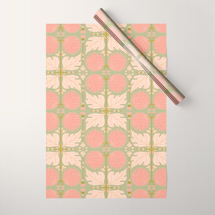 Art Nouveau Bohemian Peach Floral Botanical Wrapping Paper Gallery Image 1