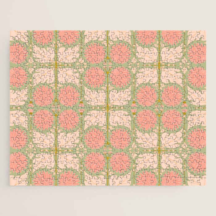 Art Nouveau Bohemian Peach Floral Botanical Jigsaw Puzzle Gallery Image 1