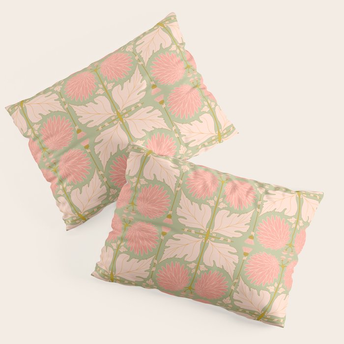 Art Nouveau Bohemian Peach Floral Botanical Pillow Sham Gallery Image 3