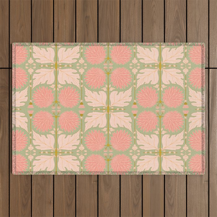 Art Nouveau Bohemian Peach Floral Botanical Outdoor Rug Gallery Image 1