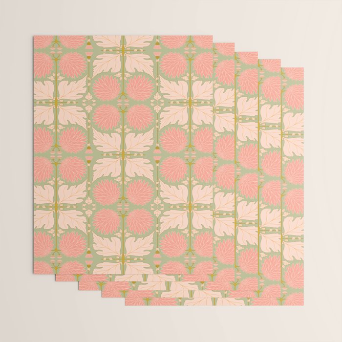 Art Nouveau Bohemian Peach Floral Botanical Wrapping Paper Gallery Image 3