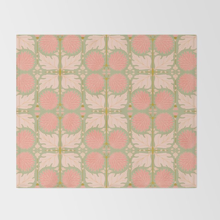 Art Nouveau Bohemian Peach Floral Botanical Throw Blanket Gallery Image 2