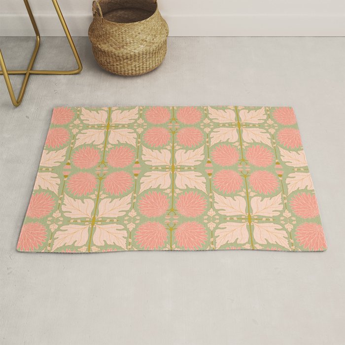 Art Nouveau Bohemian Peach Floral Botanical Rug Gallery Image 1