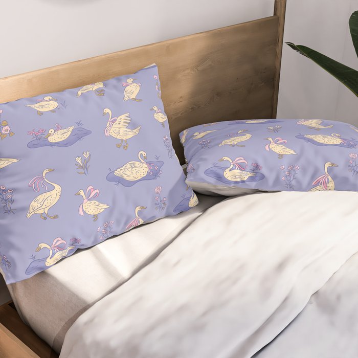 Swans With Bows - Ducks And Flowers Pillow Sham Gallery Image 2