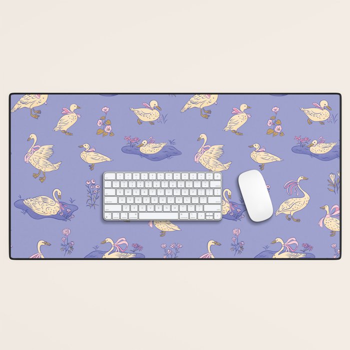 Swans With Bows - Ducks And Flowers Desk Mat Gallery Image 1
