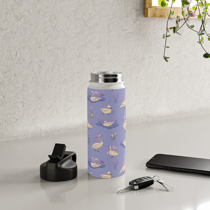 Swans With Bows - Ducks And Flowers Water Bottle Gallery Image 4