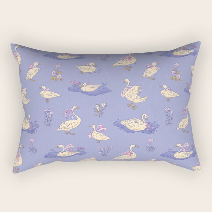 Swans With Bows - Ducks And Flowers Rectangular Pillow Gallery Image 2