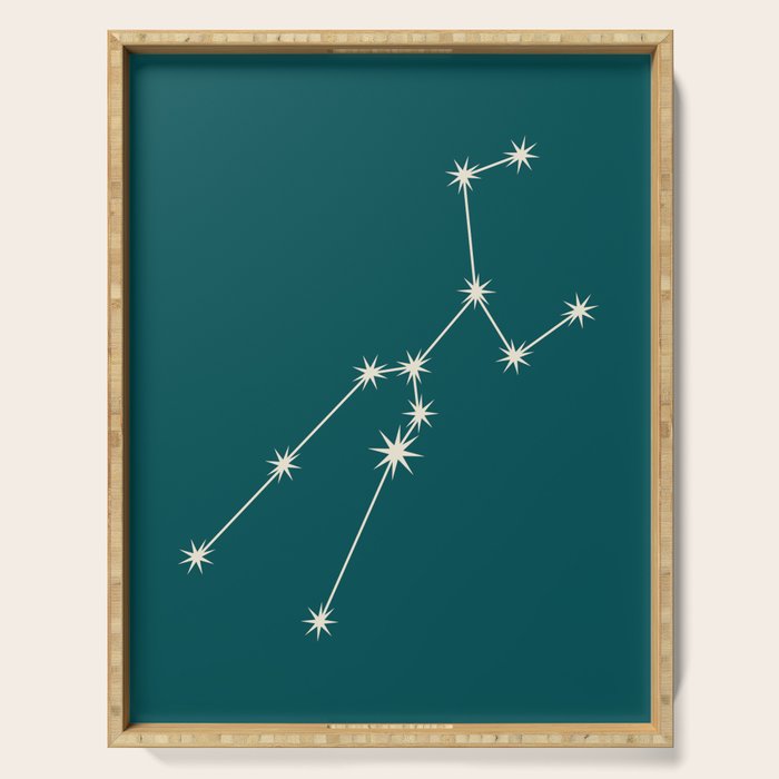 Taurus Zodiac Star Constellation Line Art Deep Teal Serving Tray Gallery Image 1