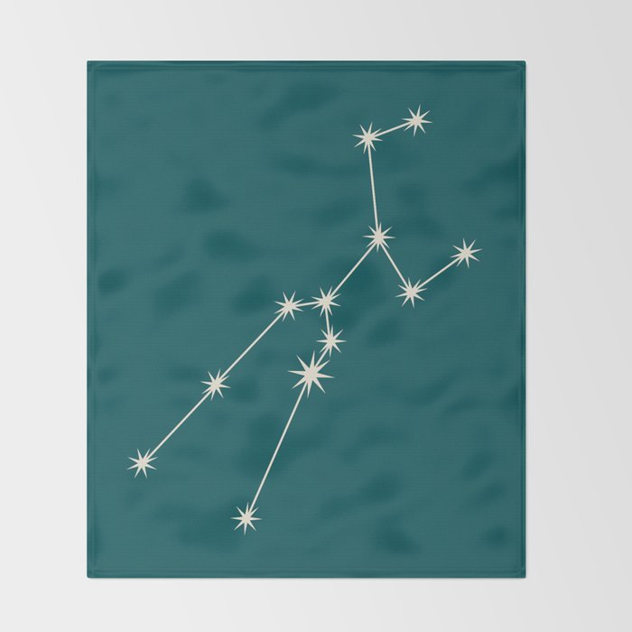 Taurus Zodiac Star Constellation Line Art Deep Teal Throw Blanket Gallery Image 2