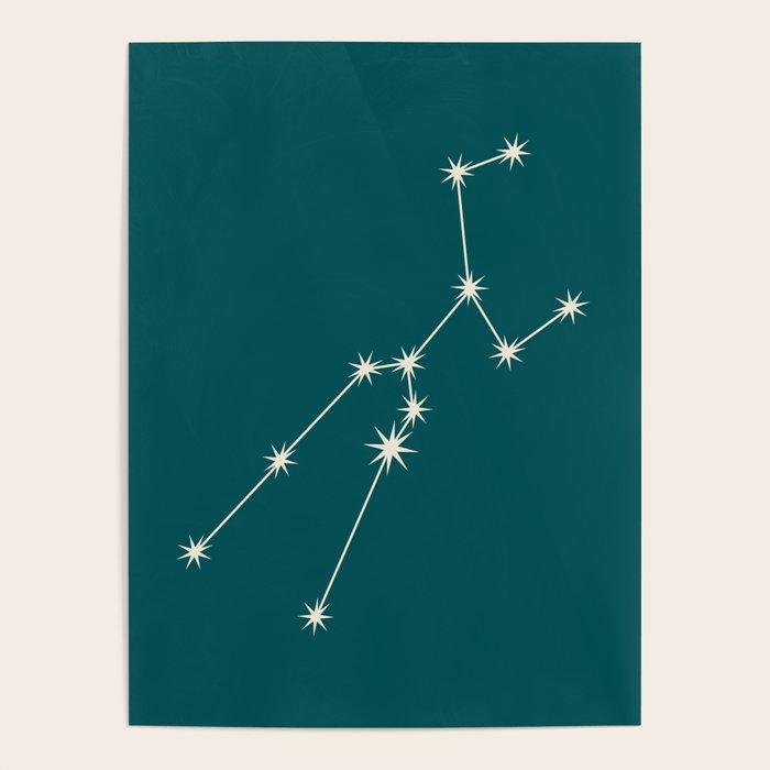 Taurus Zodiac Star Constellation Line Art Deep Teal Poster Gallery Image 1