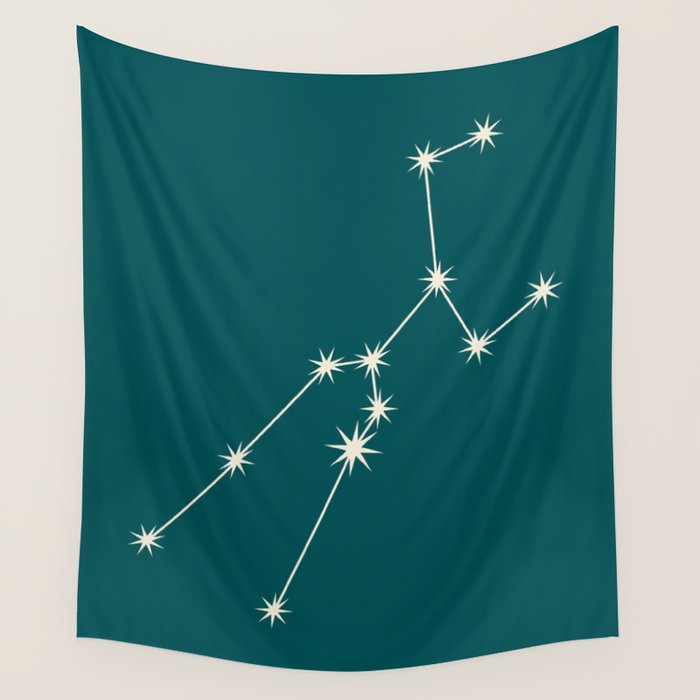 Taurus Zodiac Star Constellation Line Art Deep Teal Wall Tapestry Gallery Image 1