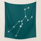 Taurus Zodiac Star Constellation Line Art Deep Teal Wall Tapestry Gallery Image 4