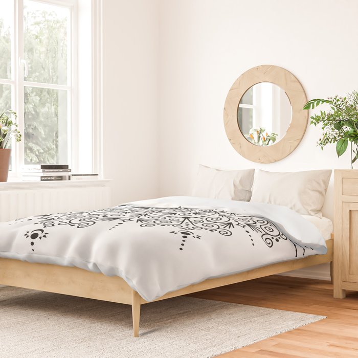 Lotus Blossom Mandala - Black Palette Duvet Cover Gallery Image 2