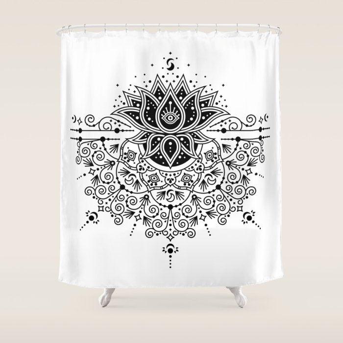 Lotus Blossom Mandala - Black Palette Shower Curtain Gallery Image 1