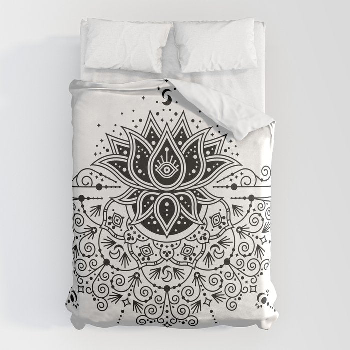Lotus Blossom Mandala - Black Palette Duvet Cover Gallery Image 6