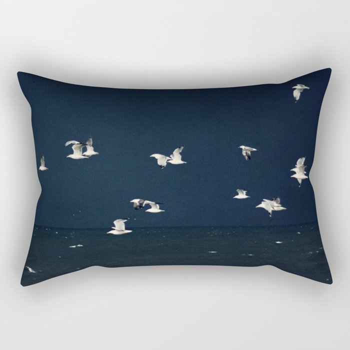 Birds in Flight - Dark Blue Sea - Ocean Print - Travel photography Rectangular Pillow Gallery Image 2