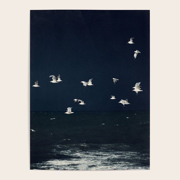 Birds in Flight - Dark Blue Sea - Ocean Print - Travel photography Poster Gallery Image 1